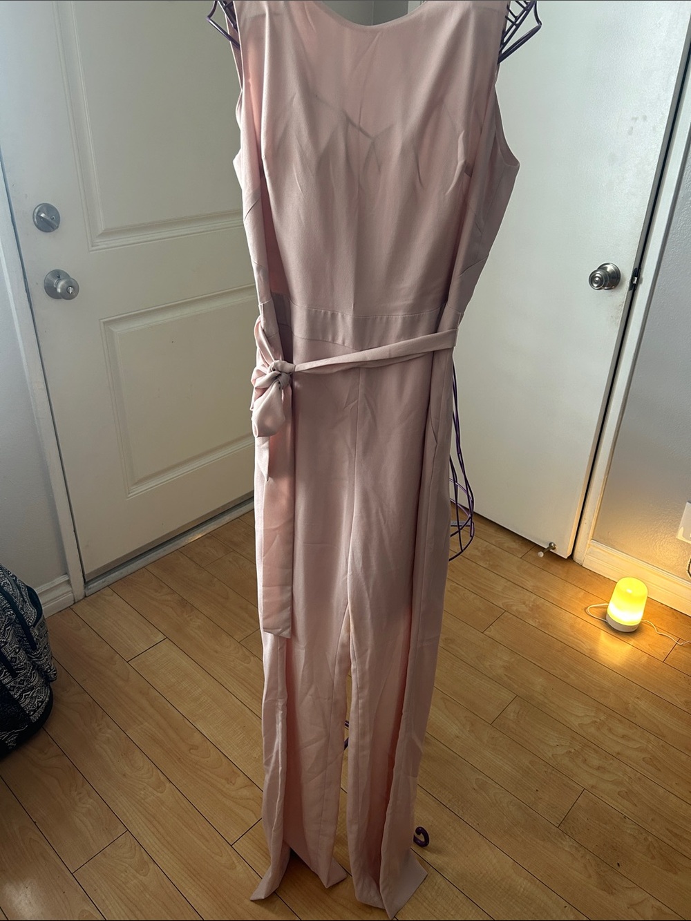 bebe Blush Pink Sleeveless Jumpsuit with Waist Tie